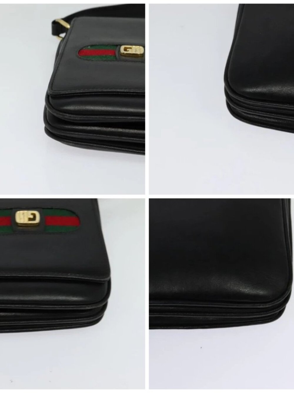 GUCCI Web Sherry Line Shoulder Bag Leather Black Gold Auth ep9327 - Picture 16 of 16